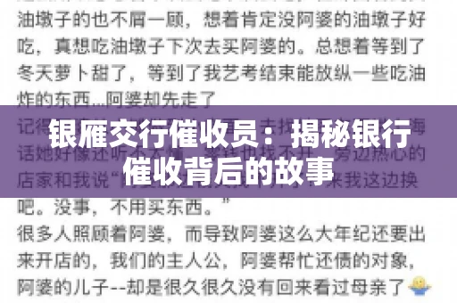 银雁交行催收员：揭秘银行催收背后的故事